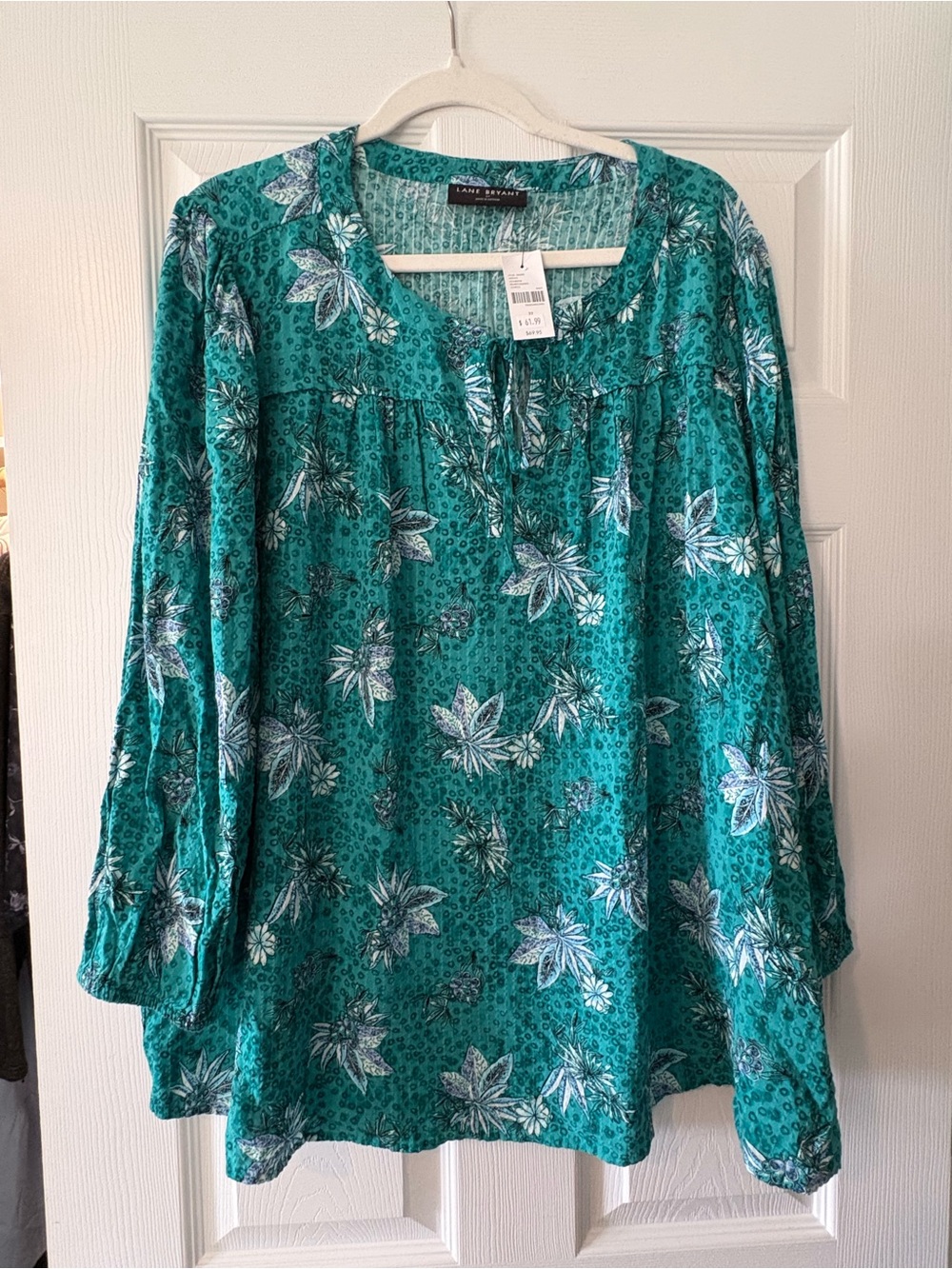 Lane Bryant Teal and White Floral Blouse